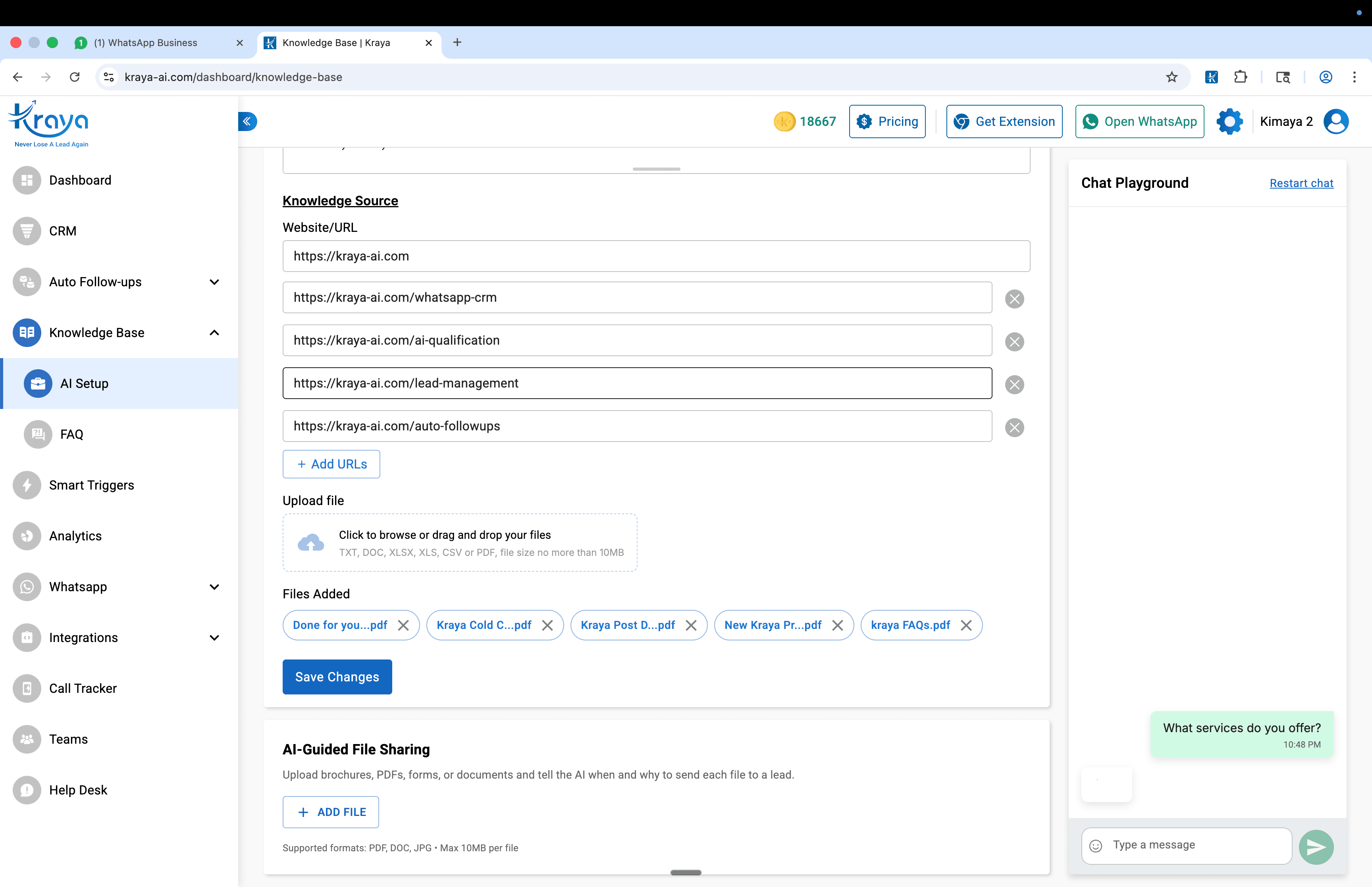 Kraya integrations dashboard — connect Google Sheets and other tools